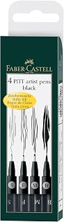 Faber-Castell Art & Graphic Pitt Artist Pen India Ink Pen, Black, Wallet Of 4, For Art, Craft, Drawing, Sketching, Home, School, University, Colouring