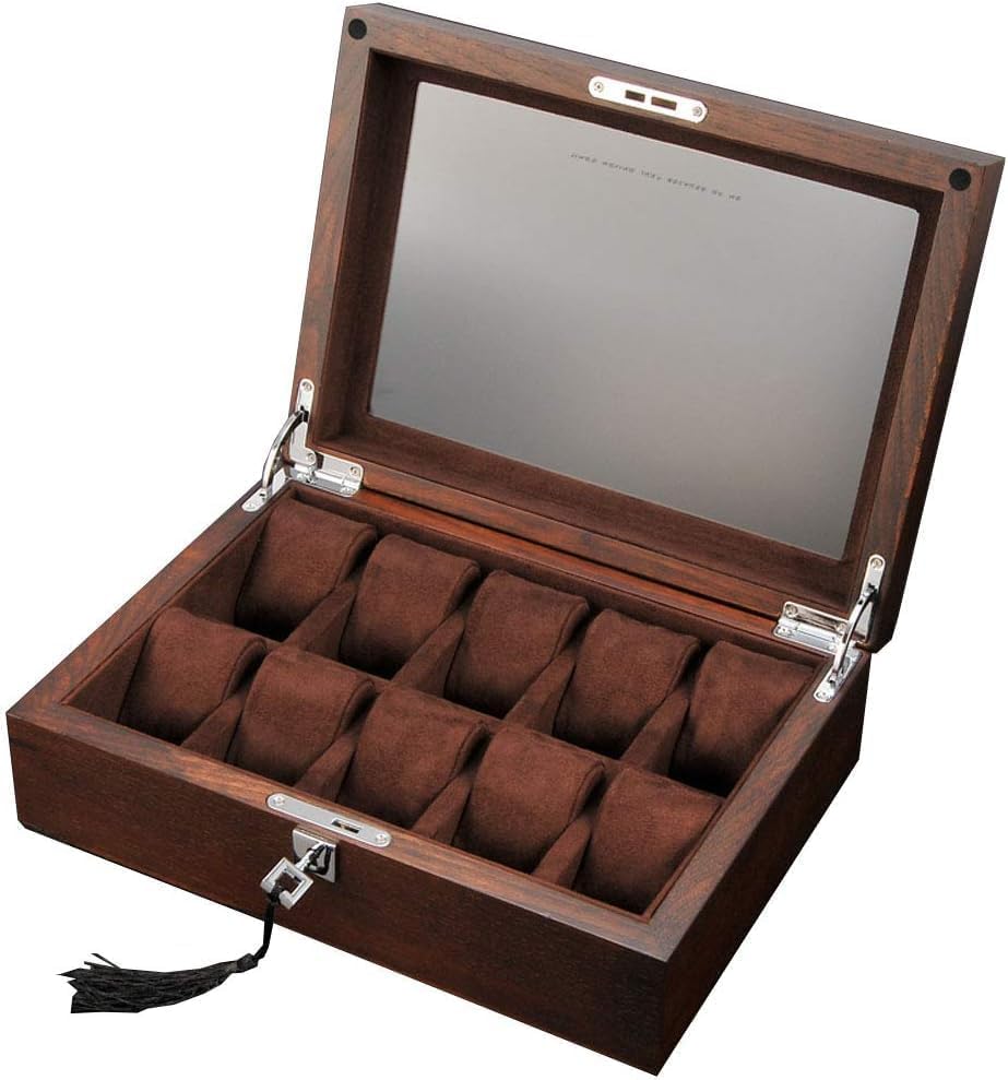 Luxury Premium Watch Box 10-Slot Display Organizer Jewelry Display Case With Key&Lock Removable Watch Pillows Full Solid Wood Large Holder Boxes