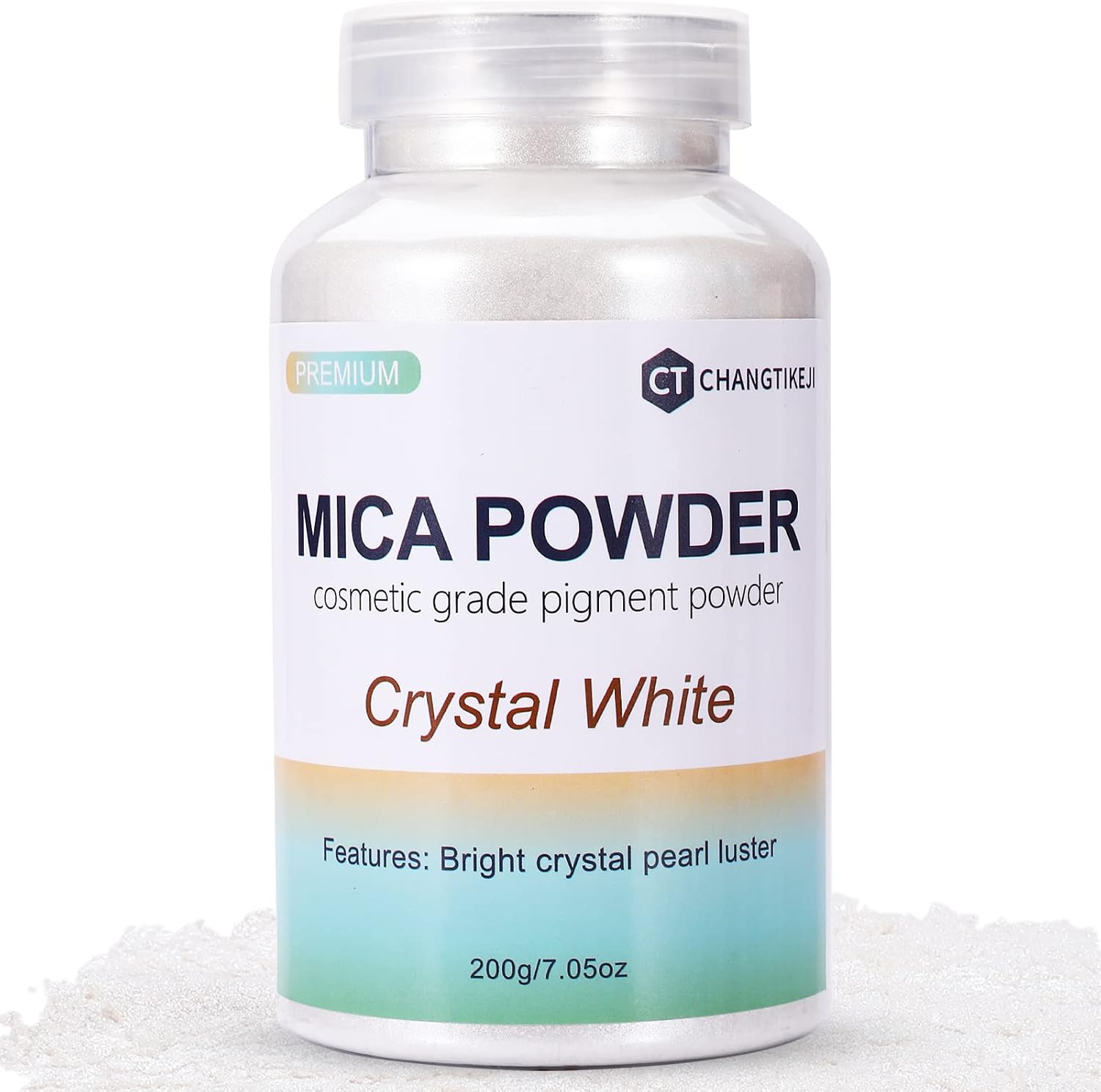 Mica Powder 200g Large Jar Crystal White Mica Powder Pigment for Epoxy Resin Lip Gloss Paint Dye Soap Making Nail Polish Candle Making Bath Bombs (Crystal White)