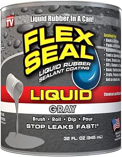 Flex Seal Liquid, 32 oz, Gray, Liquid Rubber Coating Sealant, Waterproof, Flexible, Breathable, and UV Resistant, Roof Repair, Basements, RV, Campers, Trailers, Marine, EPDM, Masonry