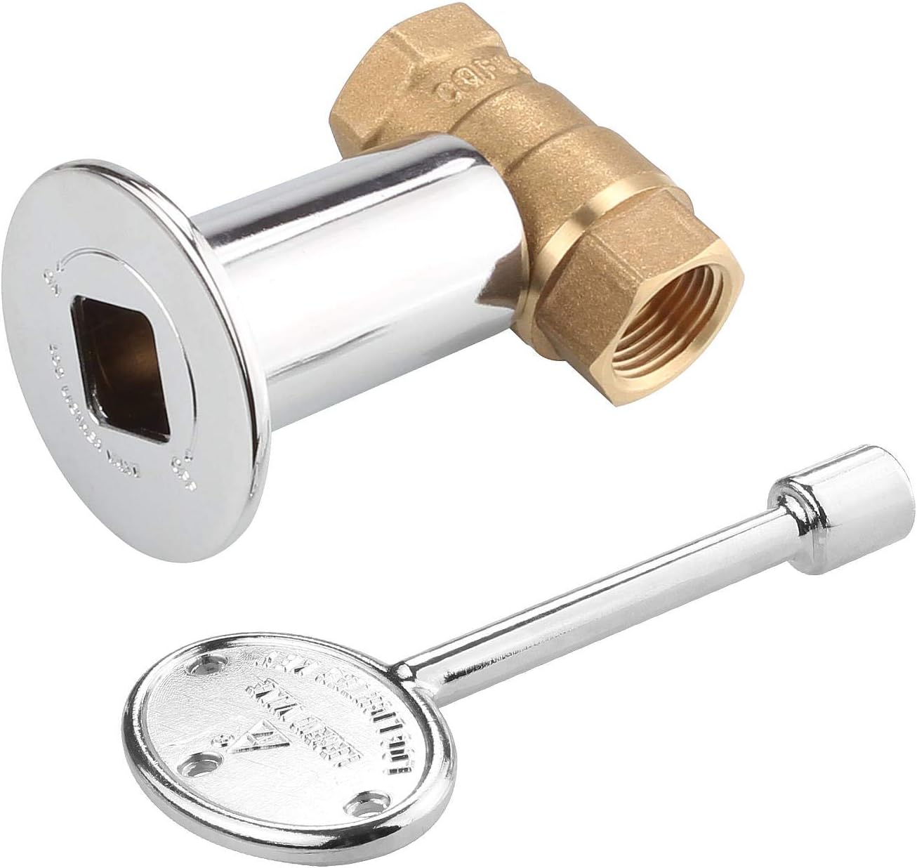 ASelected 1/2 Inch Straight Gas Key Valve Kit with Polished Chrome Floor Plate Flange and Key, Fire Pit, Fireplace Gas Valve