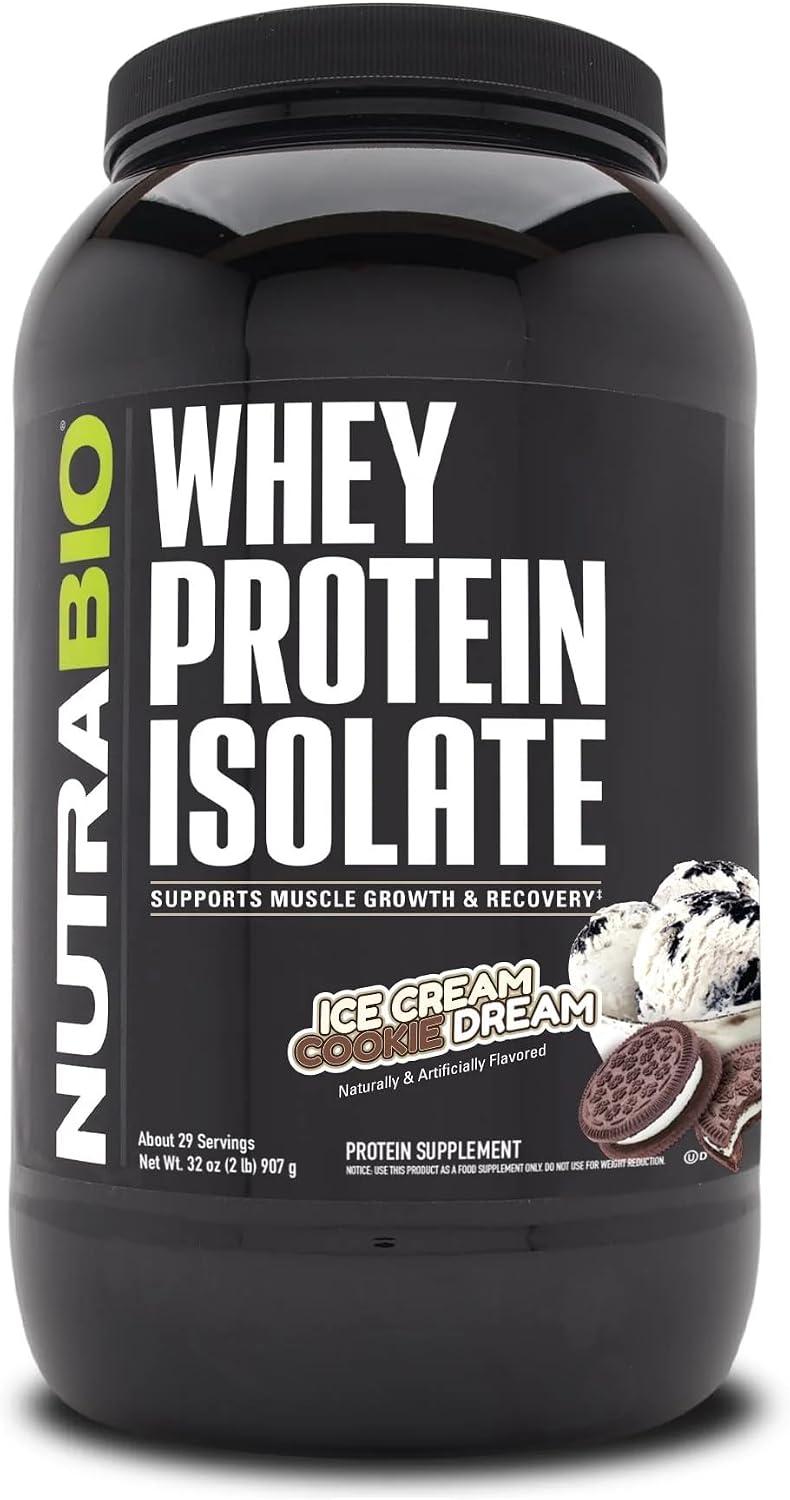 NutraBio Whey Protein Powder Isolate Supplement – 25g of Protein Per Scoop with Complete Amino Acid Profile - Soy and Gluten Free - Zero Fillers and Non-GMO - Ice Cream Cookie Dream - 2 Lbs.
