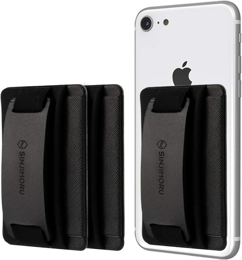 Sinjimoru Phone Grip Card Holder with Phone Stand, Black 3 Pack