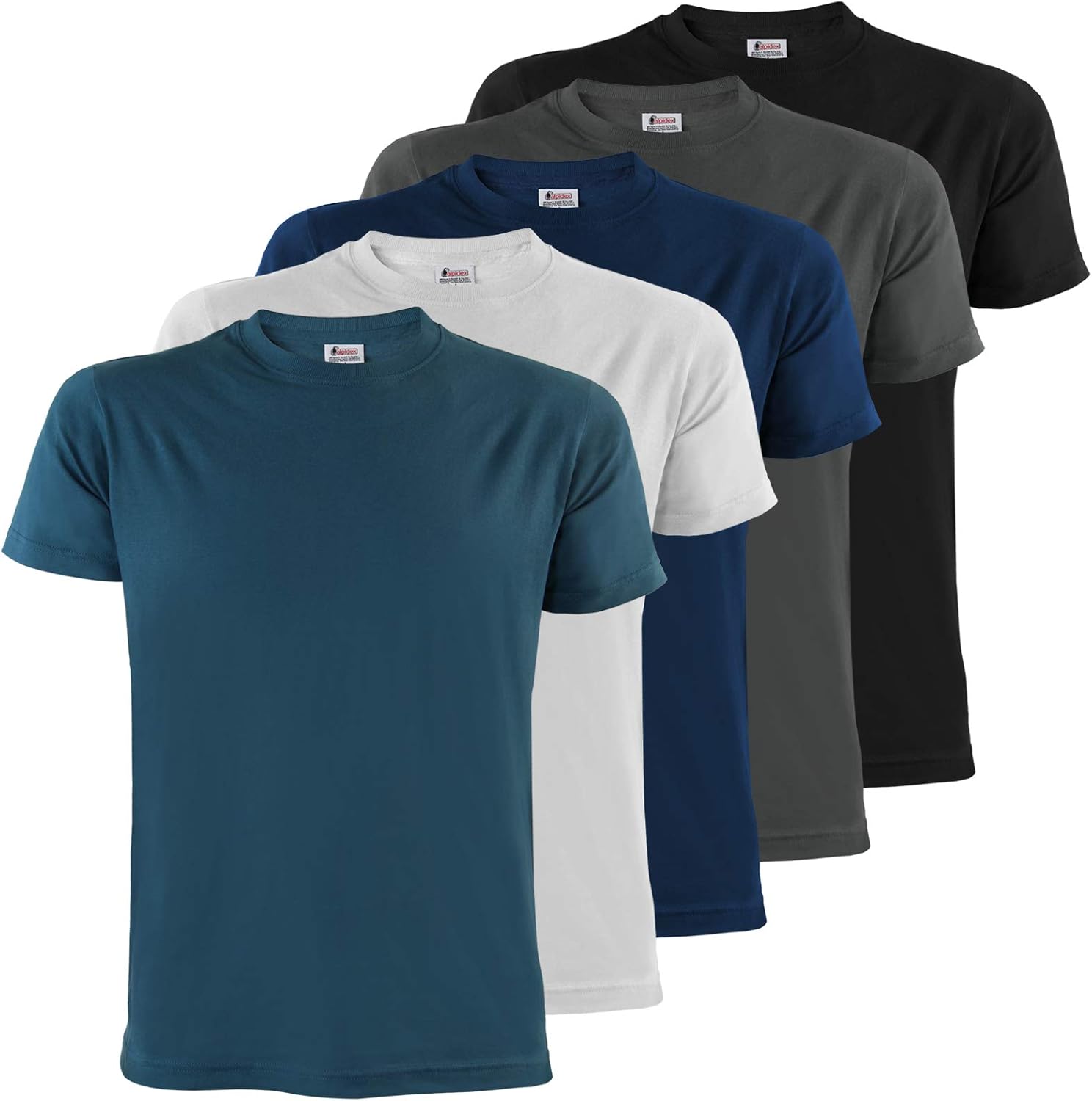 ALPIDEX Men's T-Shirts Pack of 5 with Round Neck, Plain Size S M L XL XXL 3XL 4XL 5XL