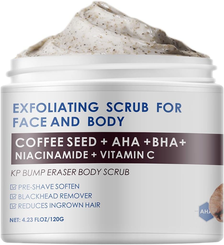 KP Bump Eraser Body Scrub, Coffee Scrub with AHA BHA, Exfoliating Body Scrub for Bikini Area, Body Exfoliator Exfoliant for Chicken Skin Strawberry Leg Scrub