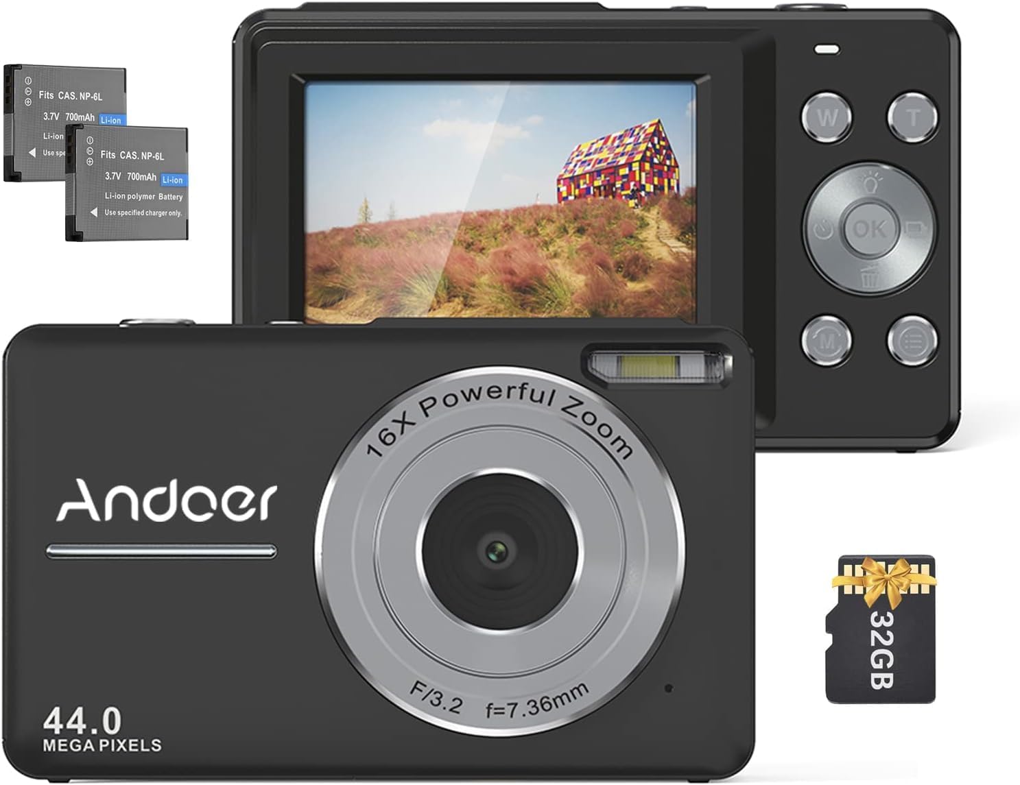 Andoer Digital Camera, 1080P 44MP Compact Portable Photo Camera