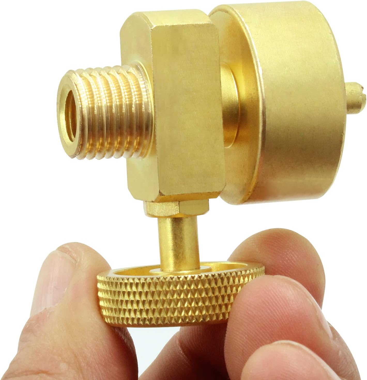 MCAMPAS Adjustable Brass Propane Regulator Valve,1/4" NPT Male to 1"-20 Female Thread Adapter -Oxy/Fuel Gas Cylinder CGA600 Connector for MC Regulator & 1LB Disposable Tanks