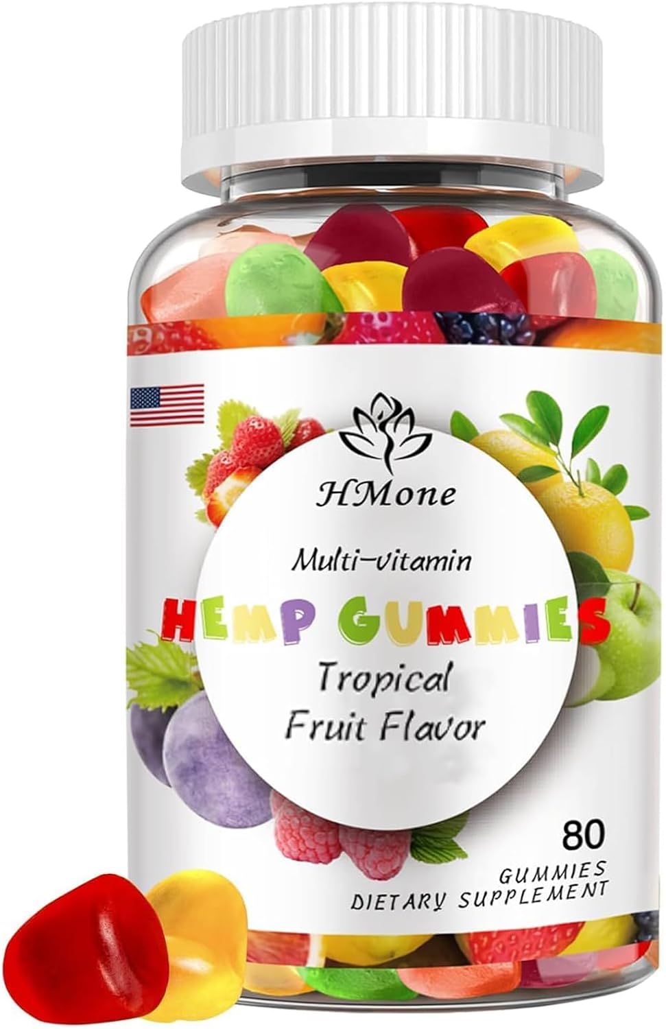 Hemp Gummies for Pain, Sleep, Anxiety, High Potency with Organic Pure Hemp Oil Extract Vegan Edible Bear Candy - Non-GMO, Vegan, Low Sugar (1 Packs)