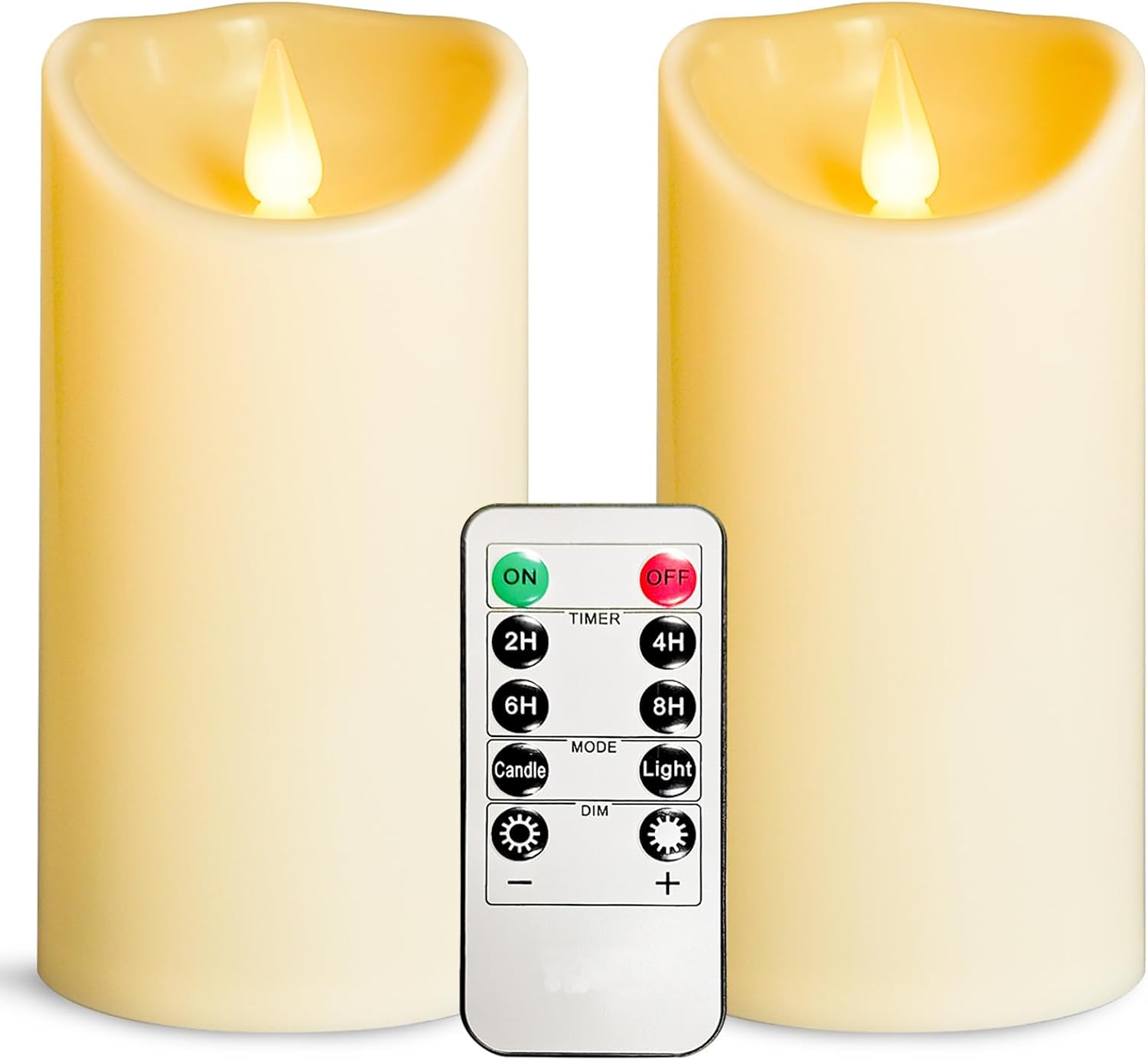 YIWER Flameless LED Candles,Outdoor Indoor Battery Operated Flickering Candles with Remote Timers,Won't Melt,Ivory Plastic Candle D3.15" x H6" for Party Christmas Valentine's Day（2 pcs