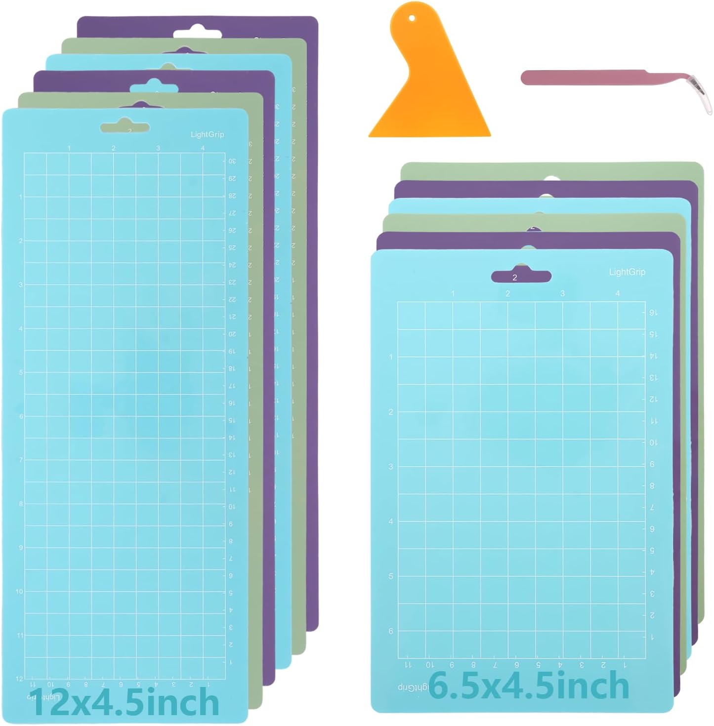 LOPYXBR 12PCS Cutting Mat for Cricut Joy 12x4.5inch+ 6.5x4.5inch Non-Slip Cricut Maker 3 Mats Long Cutting Mat for Cricuts Joy, Adhesive Sticky Cutting Craft Mat for Table (Blue,Green,Purple)