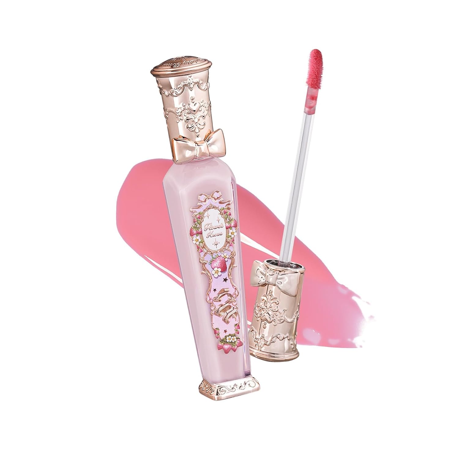 Flower Knows Violet Strawberry Rococo Glowy Lip Gloss,Moisturizing Shimmery Lip Oil,Hydrating Lip Plumper Makeup for Girls&Women,Vegan & Cruelty-Free,0.12 Fl Oz,1 Count(G01 Strawberry Macaron)