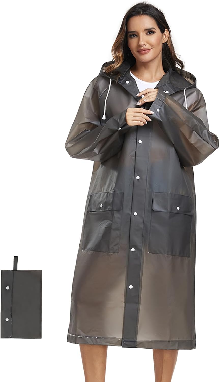 SaphiRose 1pack Reusable EVA Rain Ponchos for Adults-Extra Thick Heavy Duty Rain Jackets Unisex Raincoats with Hood