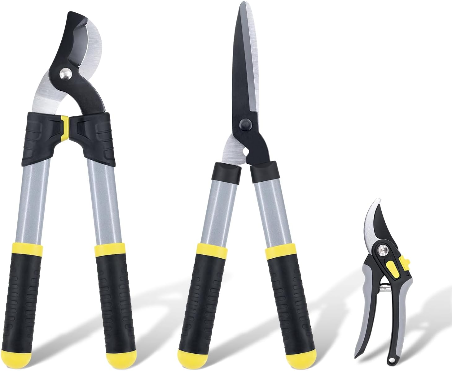 Colwelt Loppers Hedge Clippers Garden Shears 3Pcs, Compact Garden Loppers Shear Set with 17’’ Bypass Branch Cutters & Hedge Shears & Pruners, Tree Shrub Care Kit for Lopping with Soft Grip Handle