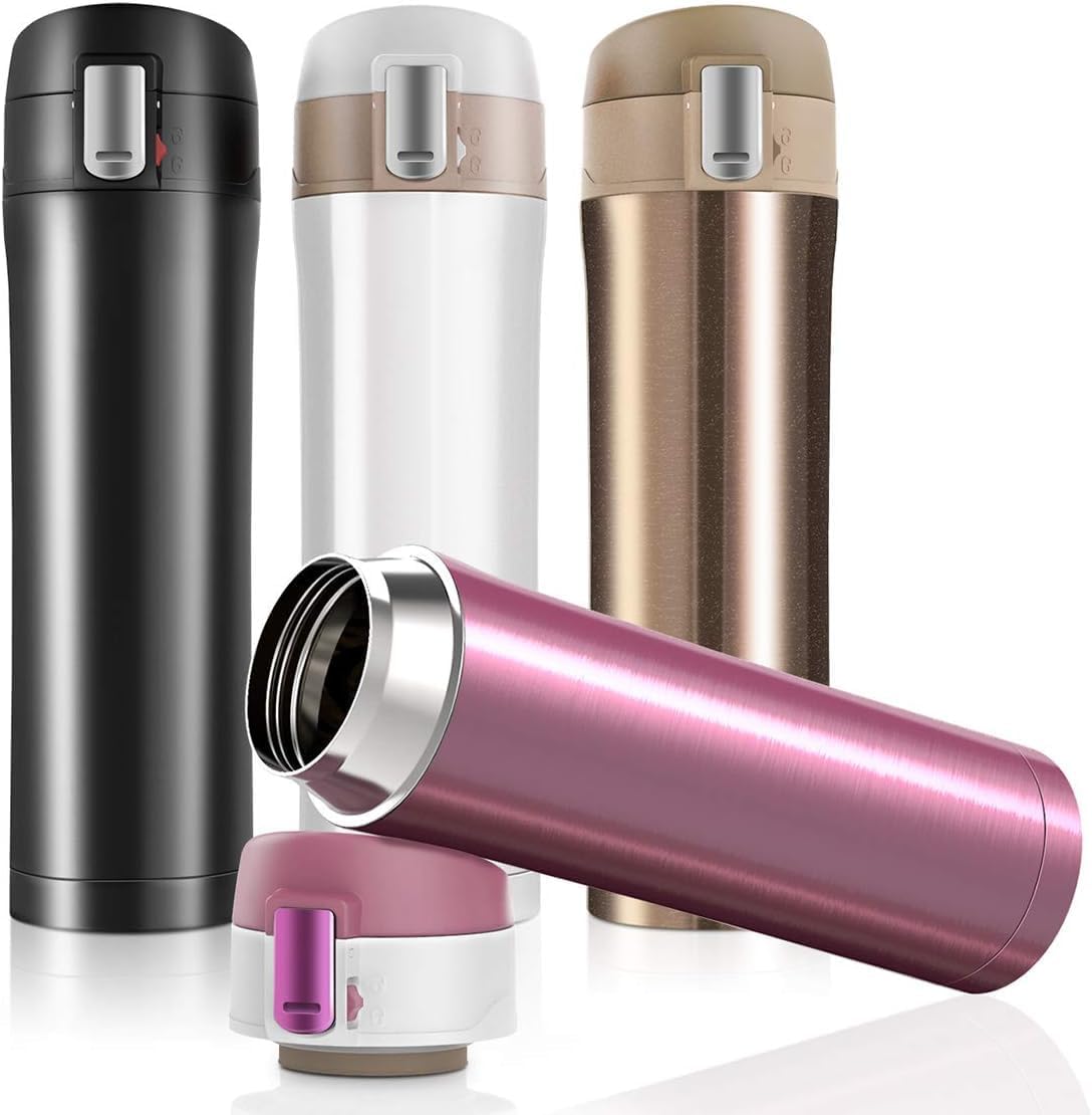 JUMKEET Double Walled Vacuum Cup Flask Thermo,Stainless Steel Insulated Water Bottle | Flask for Hot and Cold Drinks Cup Travel Coffee Mug, Sports Water Bottle (A-Pink)