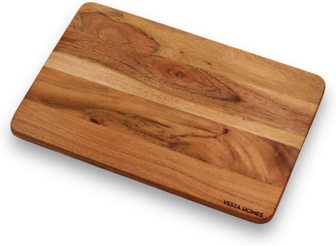 Vesta Homes Wooden Chopping Board, Cutting Board, Serving Board, Charcuterie, and Cheese Board for Kitchen | Natural Acacia Wood | 38x25x1.5 cm | Handcrafted in India