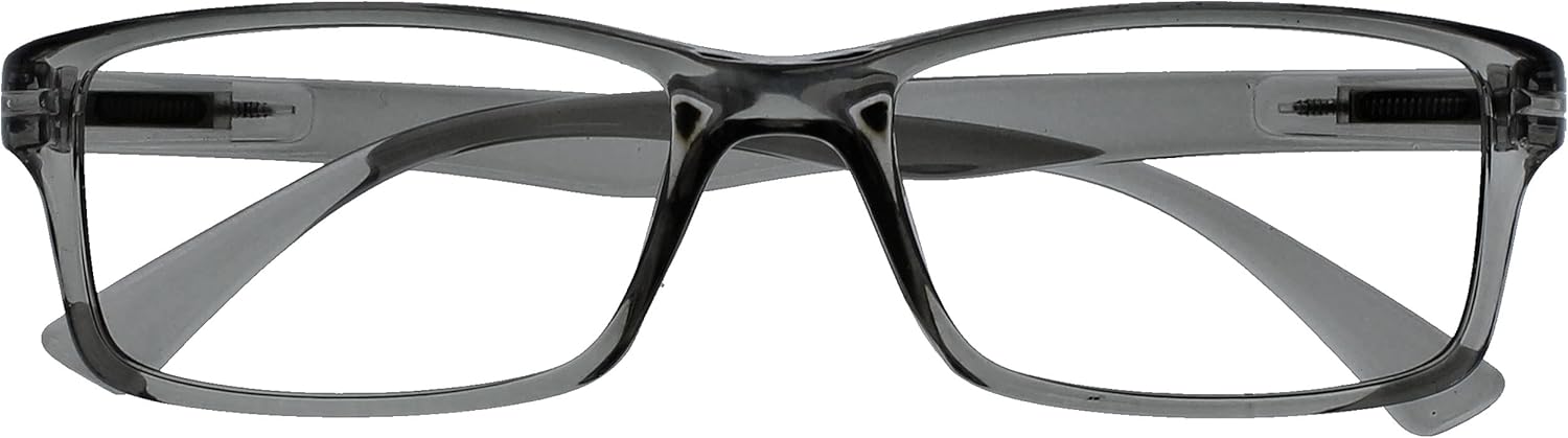 OPULIZE PEP Reading Glasses for Women Men, Large Rectangular Designer Frame with Spring Hinges, Scratch Resistant, Grey +2 (Pack of 1)
