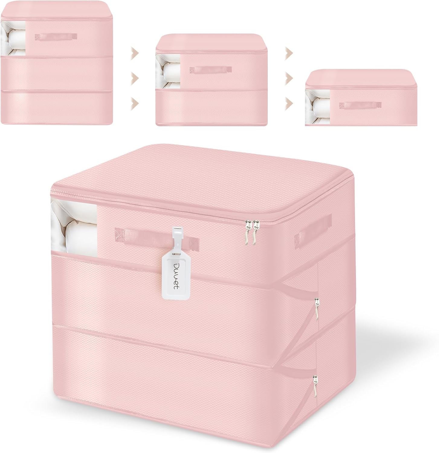 Comforter Storage Bag, Ultra Space Saving Compression Organizer Bags with Clear Window and Handle, for Blankets, Pillows, Bedding, Duvets, Sheets, and Winter Clothes(Pink, XL, 21.3 * 16.5 * 23.6in)