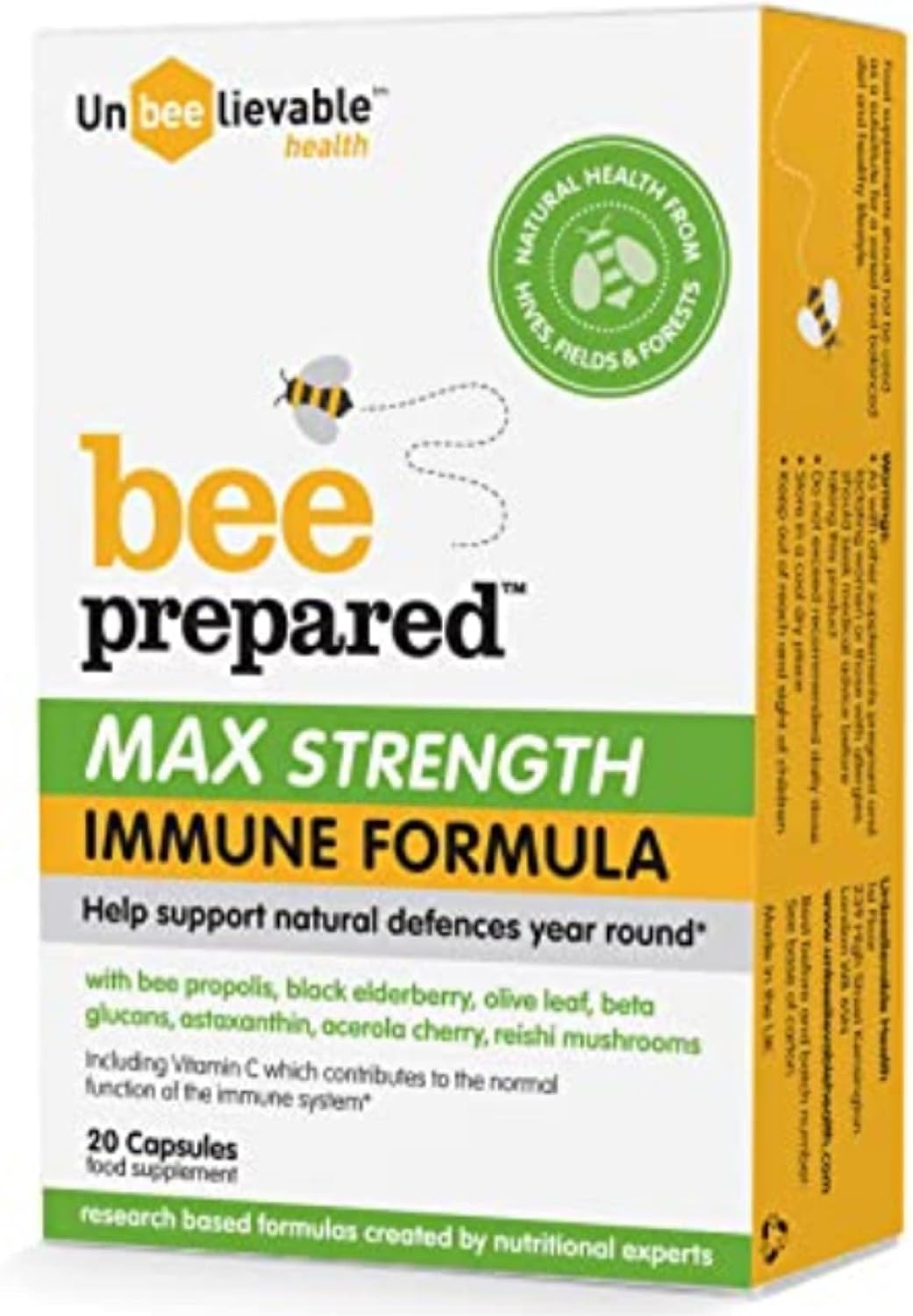 Unbeelievable Health Bee Prepared Max Strength Immune System Formula - Created by Nutritional Experts - Contains Bee Propolis, Elderberry and More – Immunity Support Supplement