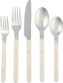 Sur La Table Kitchen Essentials 20 Piece Flatware Silverware Set - Stainless Steel Utensils - Forks, Spoons, Knives - Linen