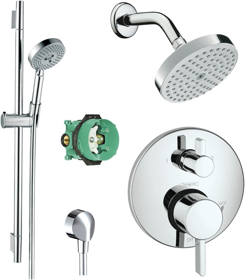 Hansgrohe KSH04447-04342-66PC Raindance Shower Faucet Kit with Handshower Wallbar PBV Trim with Diverter and Rough, Chrome