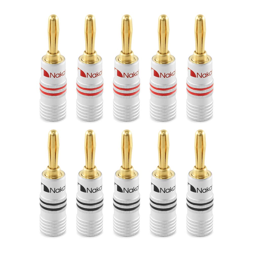 Nakamichi Excel Series 24k Gold Plated Banana Plug 12 AWG - 18 AWG Gauge Size 4mm for Speakers Amplifier Hi-Fi AV Receiver Stereo Home Theatre Audio Wire Cable Screw Connector 10 Pcs (5-Pairs)