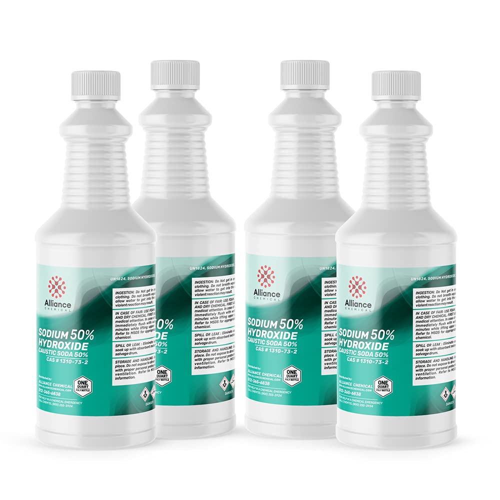 Sodium Hydroxide 50% (Caustic Soda, Lye) - 1 Gallon (4x32 FL Oz) - for Soaps, Paper, Dyes, Cleaning, & Water Treatment - Alliance Chemical