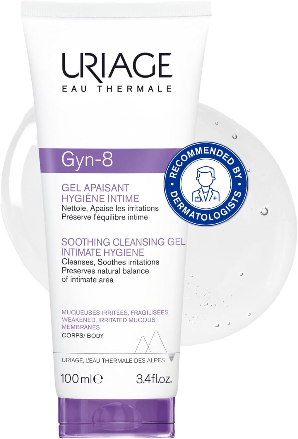 Uriage Gyn-8 Soothing Intimate Cleansing Gel 100ml - Cleanses, Immediately Soothes irritations and Preserves Natural Balance of Intimate Flora - Physiological pH (5,5), Glyco-Gyn Complex, Soap-Free