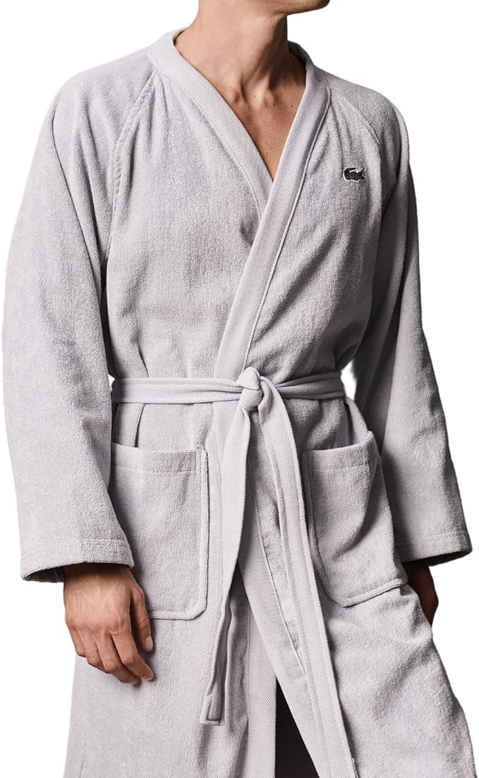Lacoste Classic Pique 100% Cotton Bath Robe for Men & Women, One Size Fits Most