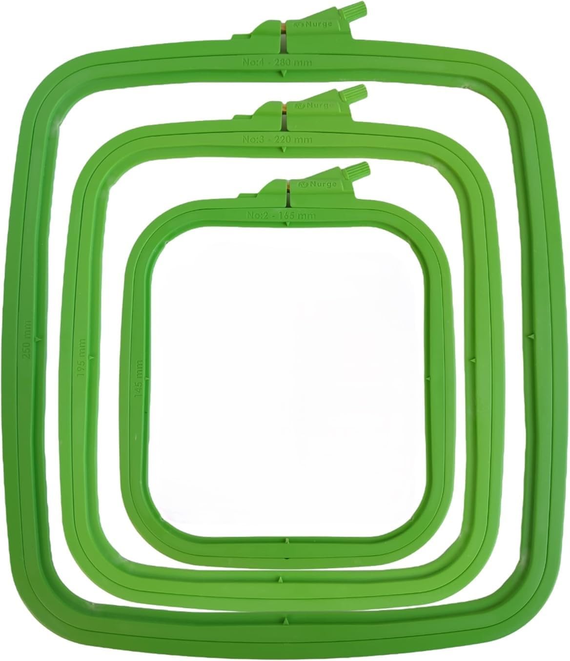 Nurge Green Large Plastic Square Embroidery Hoop, Cross Stitch Hoops, Punch Needle Hoop (3 Pcs Set)