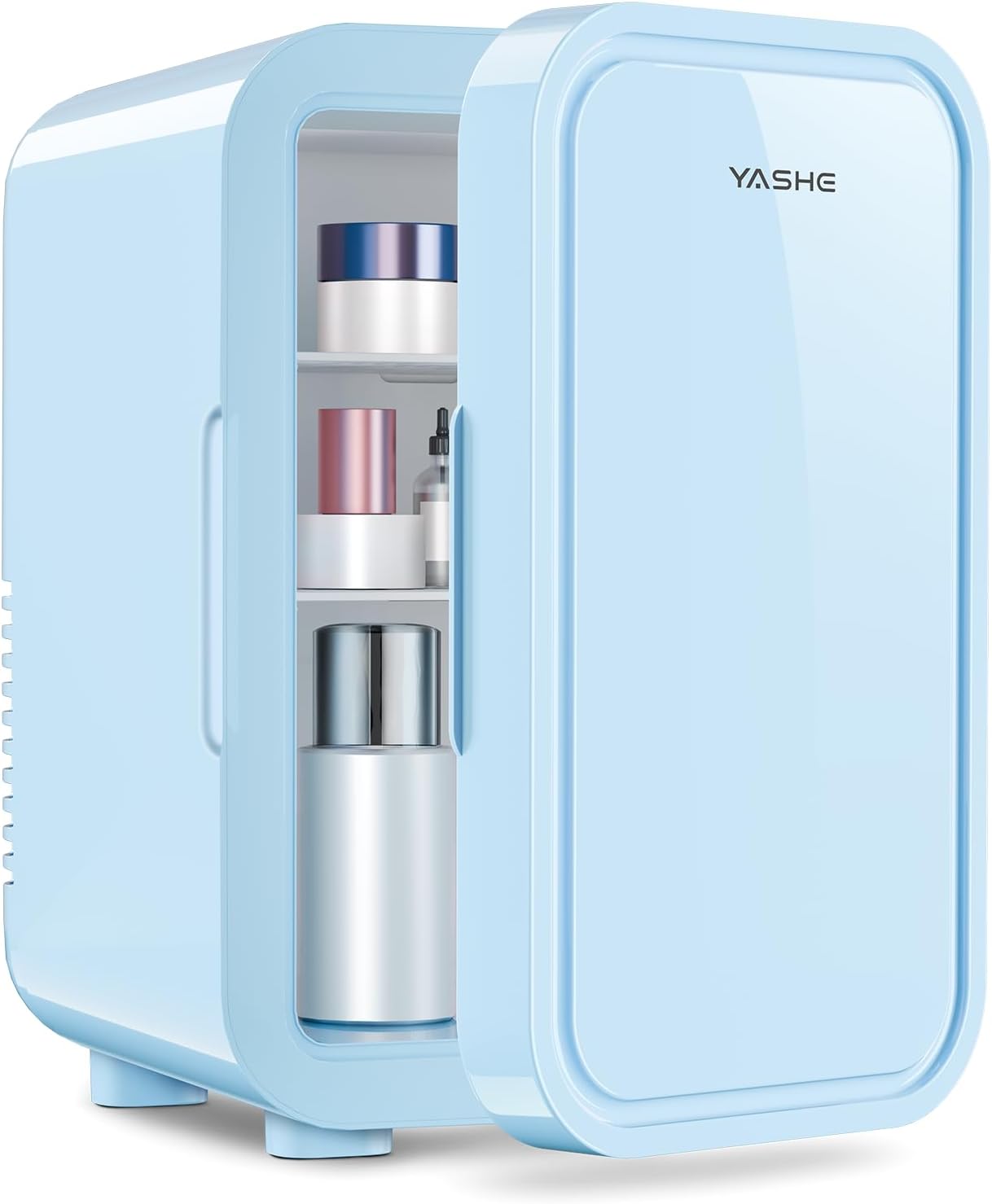 YASHE Mini Fridge, 6 Liter/8 Can 220-240V AC/DC Portable Thermoelectric Cooler Refrigerators for Bedroom, Skincare, Beverage, Office, Dorm Room and Car, Blue