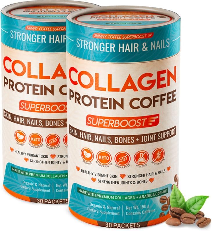 Collagen Protein Coffee Peptides Powder – for Better Focus, Energy, Digestion, Bloating & Immunity for Women & Men | Supports Glowing Skin, Hair, Nail, Skin, Bone & Joint Health | 60 Servings