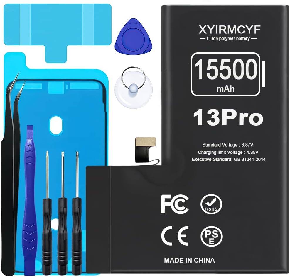 15500mAh Super Capacity Battery Compatible with iPhone 13 Pro, 0 Cycle Li-Polymer Replacement Battery for iPhone 13 Pro, with Professional Repair Tool Kit