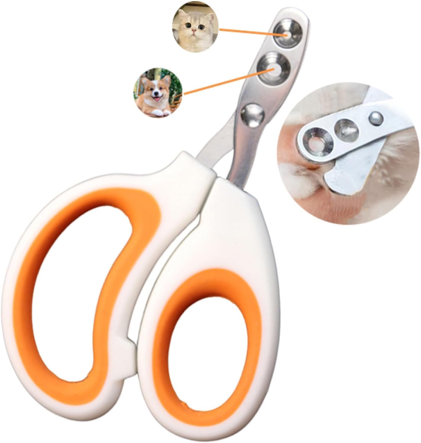 Newly Upgraded Design Cat&Dog Nail Clipper with Two Circular Cutting Holes of Different Size(2mm&4mm)-Avoid Over Cutting Pet Nail Clippers -Professional Paw Trimmer Set for Pet (Orange)