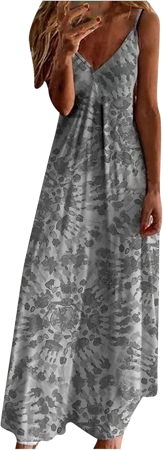 Ceboyel Women Floral Spaghetti Strap Sundress Casual Summer Long Maxi Dress Vneck Sexy Boho Dresses Trendy Beach Clothes 2024