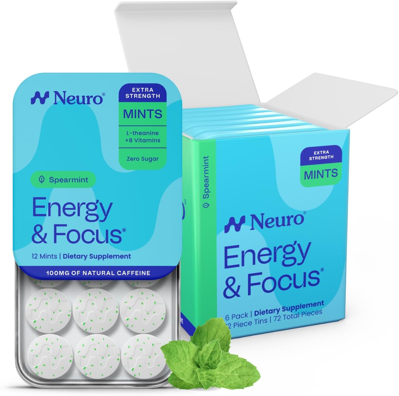Neuro Energy & Focus Mints, Extra Strength, Spearmint, 72 Count