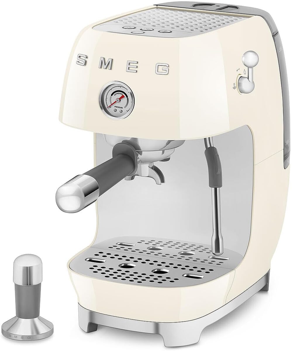 Smeg ECF03 Made in Italy Retro Espresso Machine with Cold Brew, 15 Bar Pump, Thermoblock Heating, Steam Wand, Adjustable Temperature, 47 oz Water Tank- (Cream)