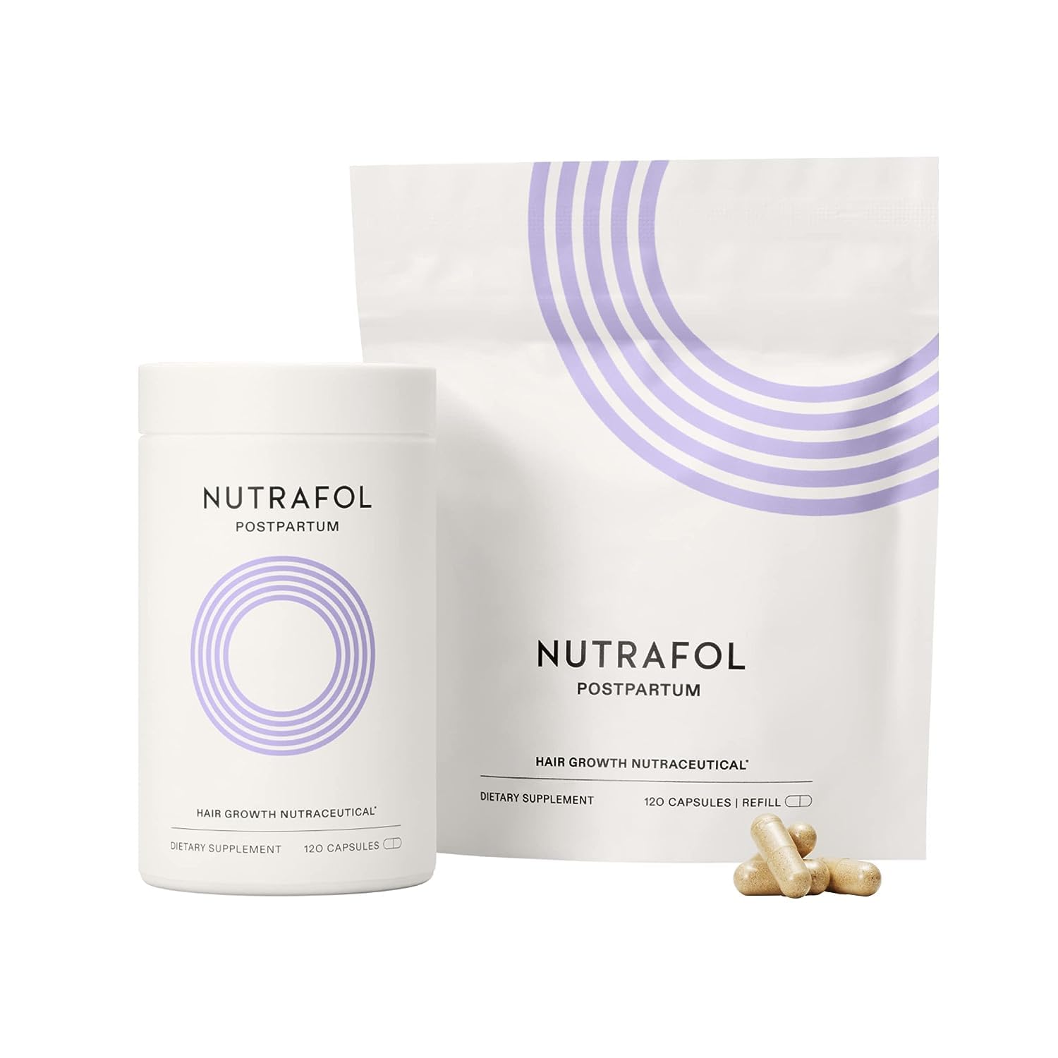 Nutrafol Postpartum Hair Growth Supplements, Clinically Tested for Visibly Thicker Hair and Less Shedding, Breastfeeding-friendly - 2 Month Supply, Pack of 2
