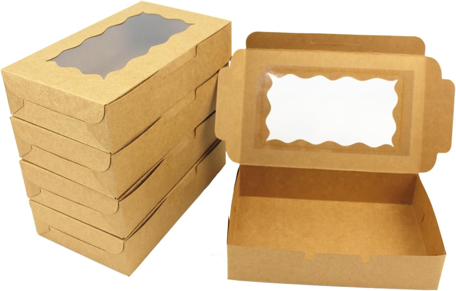 Gad2go 20 Pieces Kraft Cookie Boxes 17.8 x 10.9 x 3.9 cm Kraft Paper Bakery Box with Window Kraft Dessert Gift Packaging Box for Birthday Wedding Party Baby Shower Halloween Christmas