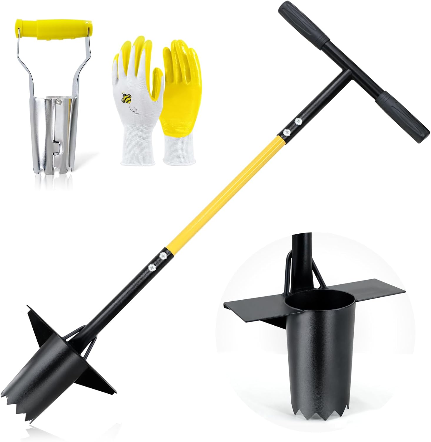 Jardineer 3PCS Bulb Planter Tools Set, Long Handle Bulb Planting Tool and Small Flowers Transplanter Tool for Tulips, Daffodils, Lily