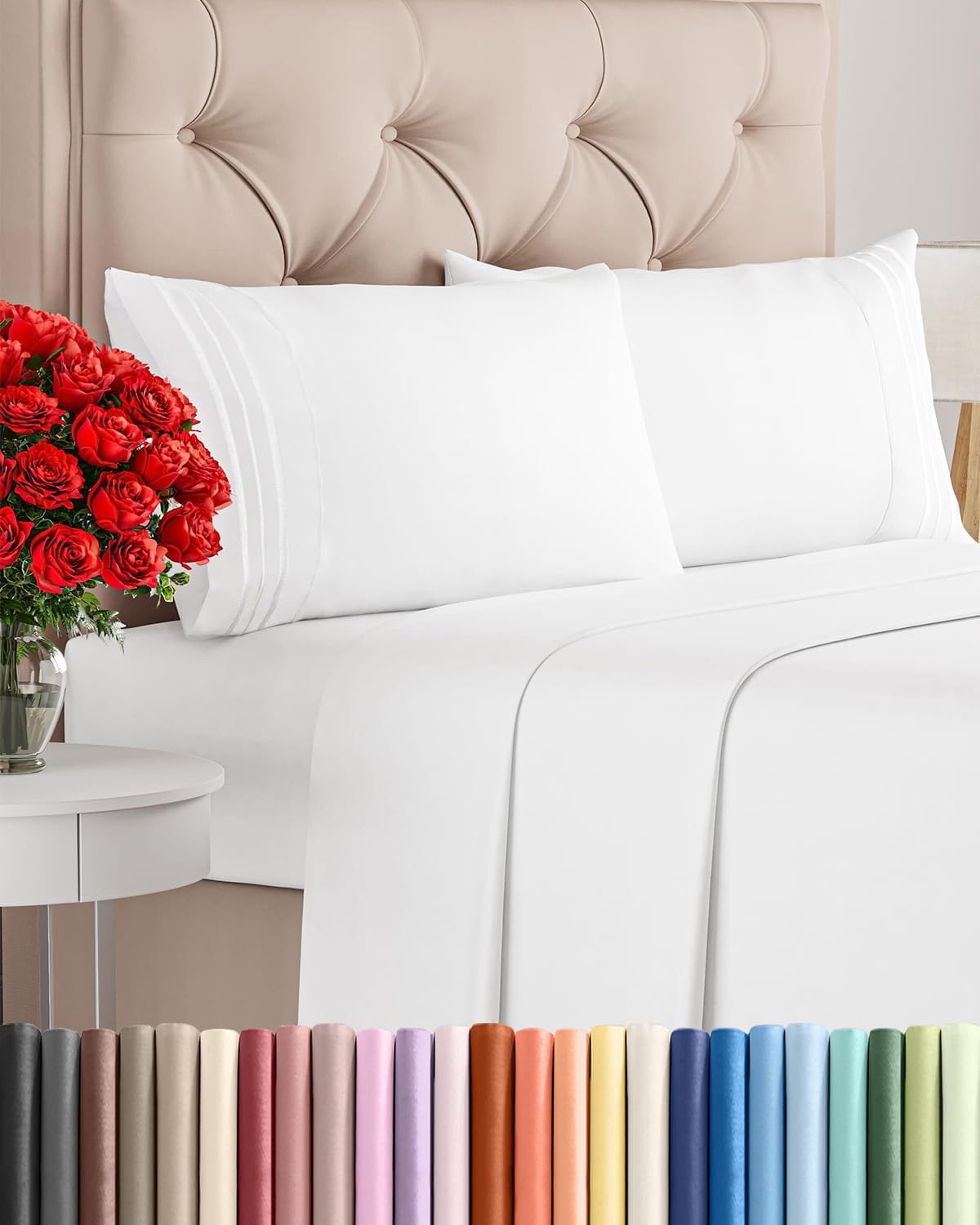 King Size 4 Piece Sheet Set - Comfy Breathable & Cooling Sheets - White