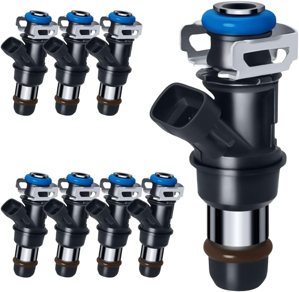 Upgraded 4 Holes Gas Fuel Injectors Fit For GMC: Yukon (XL)/Sierra, 1500 2500 3500, For Chevy: Tahoe/Express/Suburban/Silverado, For Cadi Escalade, V8 4.8L/5.3L/6.0L 2000-2006# 17113553(8 Pcs)