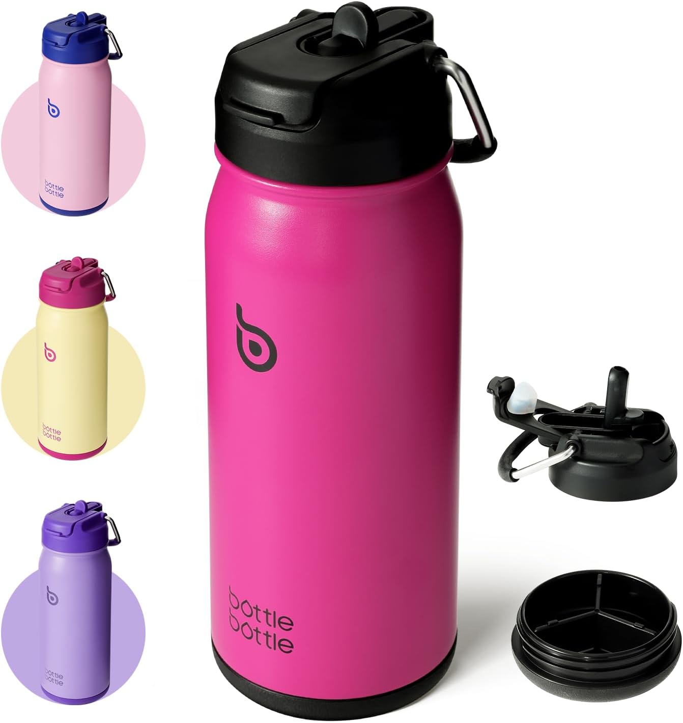 BOTTLE BOTTLE Stainless Steel Kids Water Bottle 16oz(470ml) Insulated Sports Water Bottle with Straw and Pills Holder for Gifts and School(Viva Magenta)