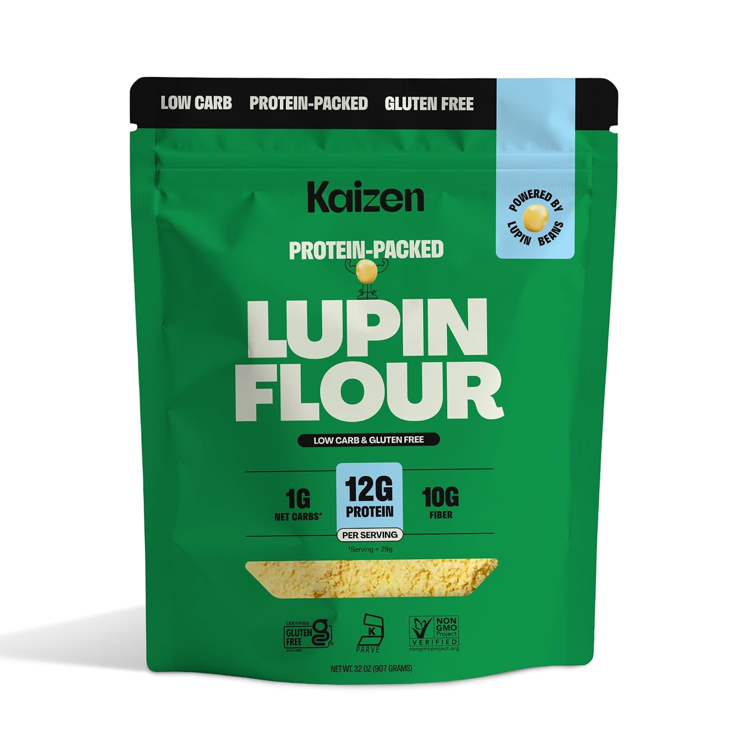 Kaizen Lupin Flour 2lbs, 12g Protein, 1g Net Carb, Keto, Gluten-Free Baking