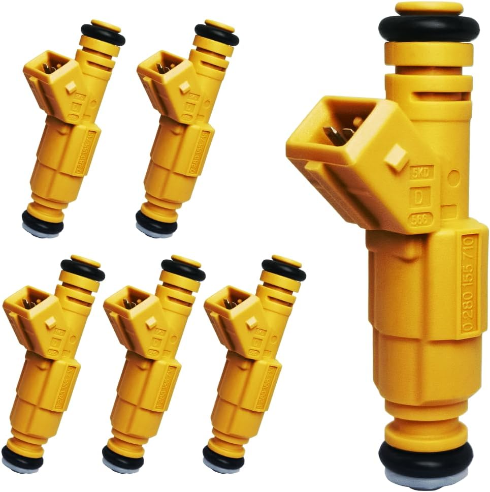 Upgraded 4 Holes Fuel Injectors Fits For Jeep: Wrangler 1991-1998, Cherokee 1989-1998, Grand Cherokee 1993-1998, Comanche 1987-1992, V6 4.0L, OEM # 0280155710, 0280155703, 0280155700(6 Pcs)