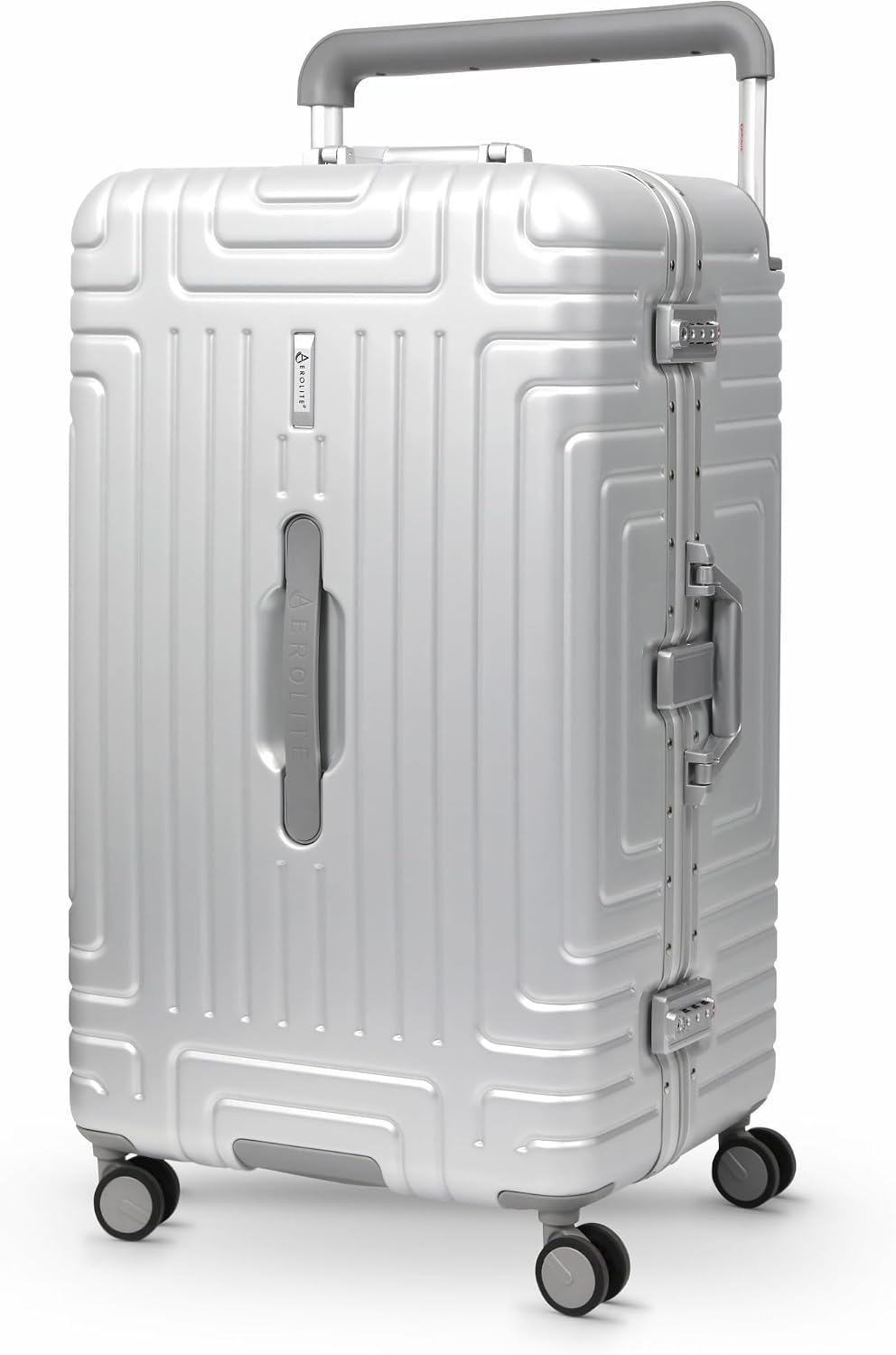 Aerolite Large Premium Hybrid Check in Checked Hold Travel Luggage Suitcase Trunk with 4 + 1 Silent Wheels, Aluminium & Polycarbonate Hard Shell, Waterproof Pocket, Divider Panels & TSA Lock, Silver