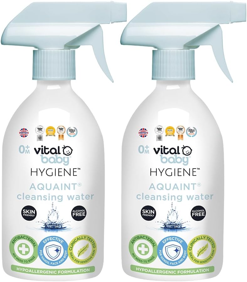 Vital Baby Aquaint Cleansing Water 500ml 2pk | Hypoallergenic & Antibacterial Safe for All Ages, Gentle on Skin, Alcohol-Free, 100% Natural Formula Vegan-Friendly Quick, No-Rinse Skin Cleanser