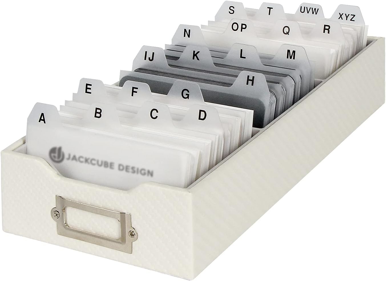 JACKCUBE DESIGN Business Card Holder Organizer For Desk, Index Card Box Storage, A-Z Alphabetical Tabs Office Desk Organizer (White) - MK171B