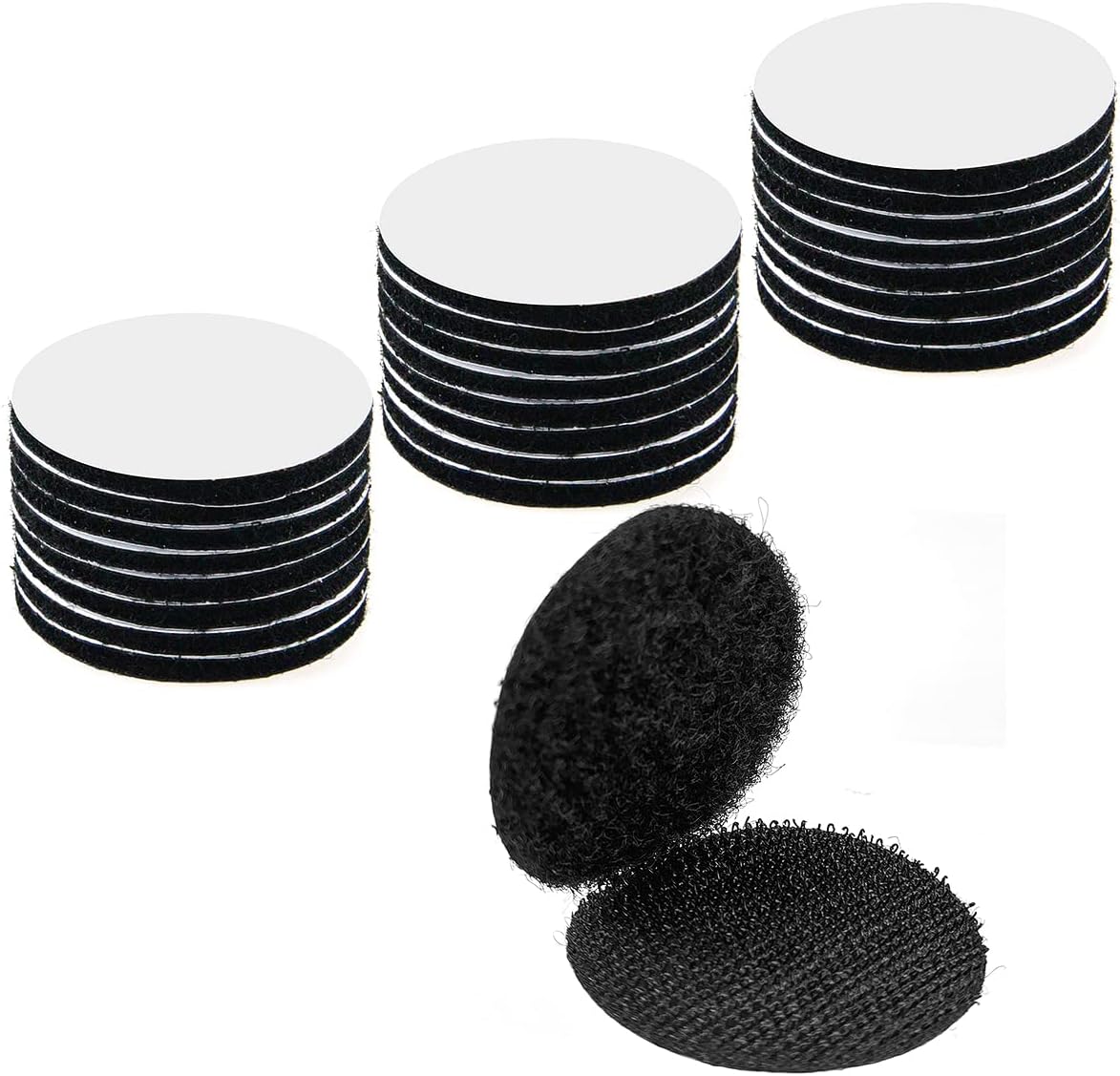 Fantasyon 24 Pairs 2 Inch Round Hook and Loop Dots Double Sided Self Adhesive Tape Black Hook and Loop Fasteners Nylon Sticky Dots for Home Office Wall Decor Carpet Gripper Tools