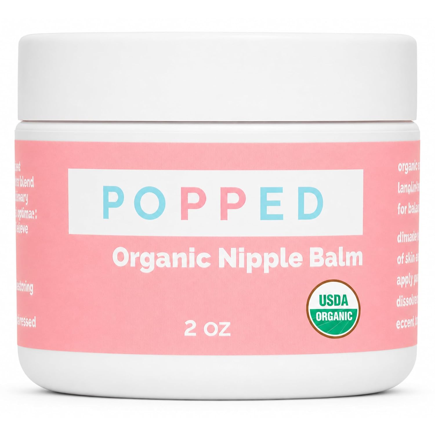 Popped USDA Organic Nipple Cream for Breastfeeding, Lanolin-Free, 2 oz