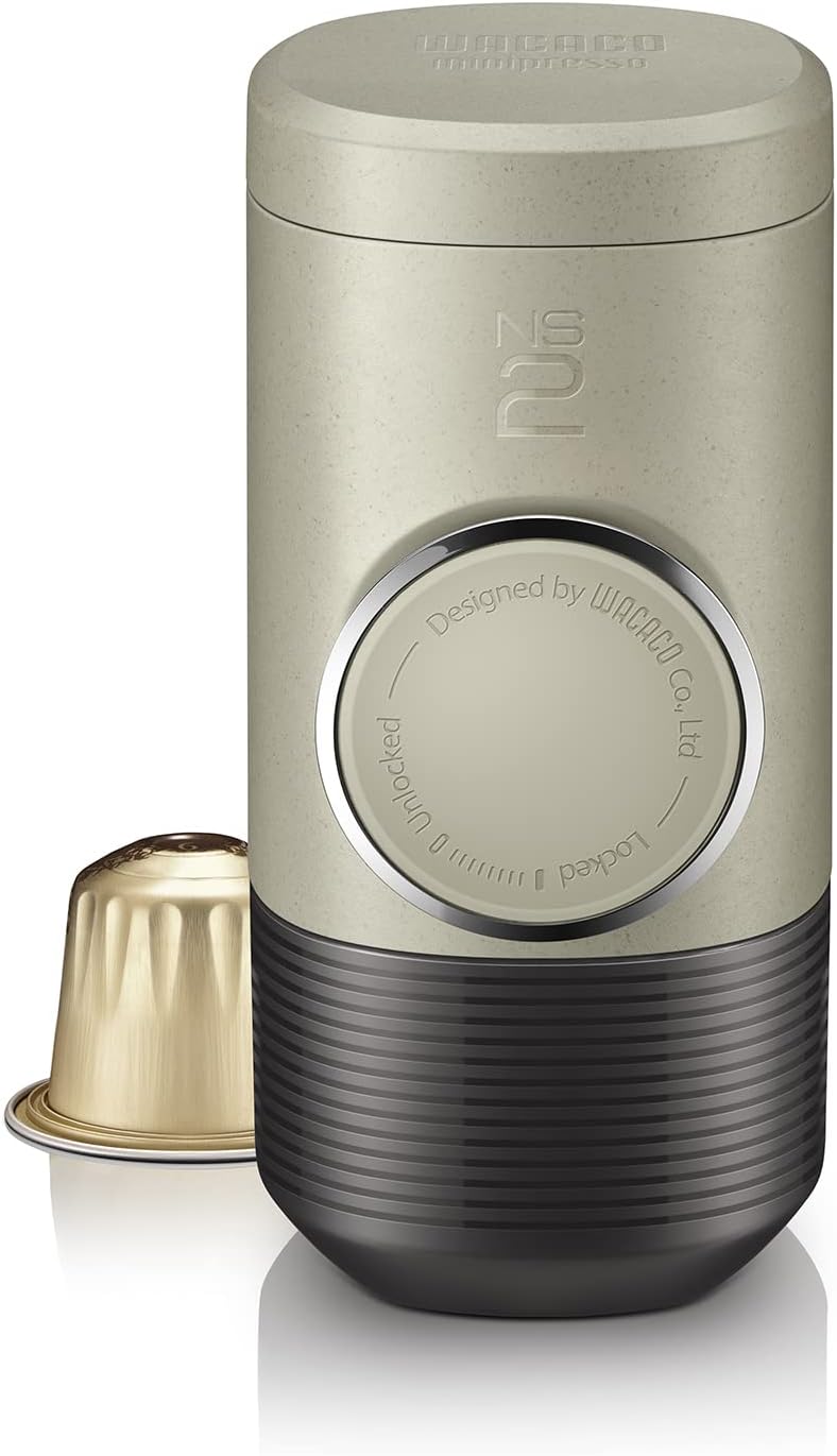 WACACO Minipresso NS2, Portable Espresso Maker Compatible with *Nespresso®*Original Capsules and Compatibles, Manually Operated, 18 Bar Small Handheld Coffee Machine for Travel, Camping